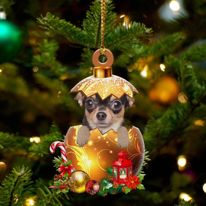 Chihuahua In Golden Egg Christmas Ornament