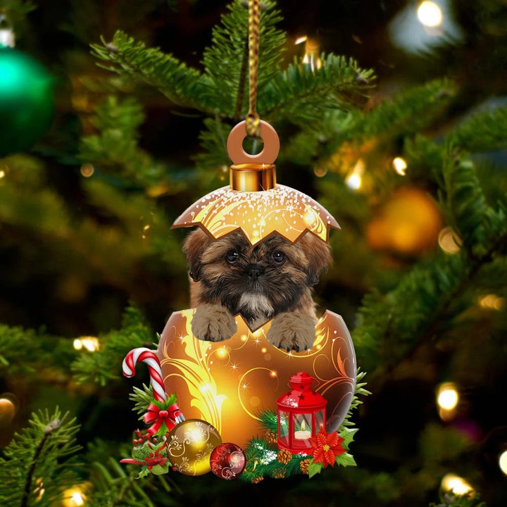 Shih-Tzu In Golden Egg Christmas Ornament