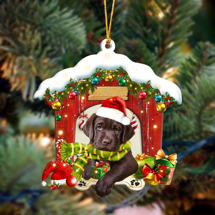 Labrador Retriever3 In Red Wood House Christmas Ornament