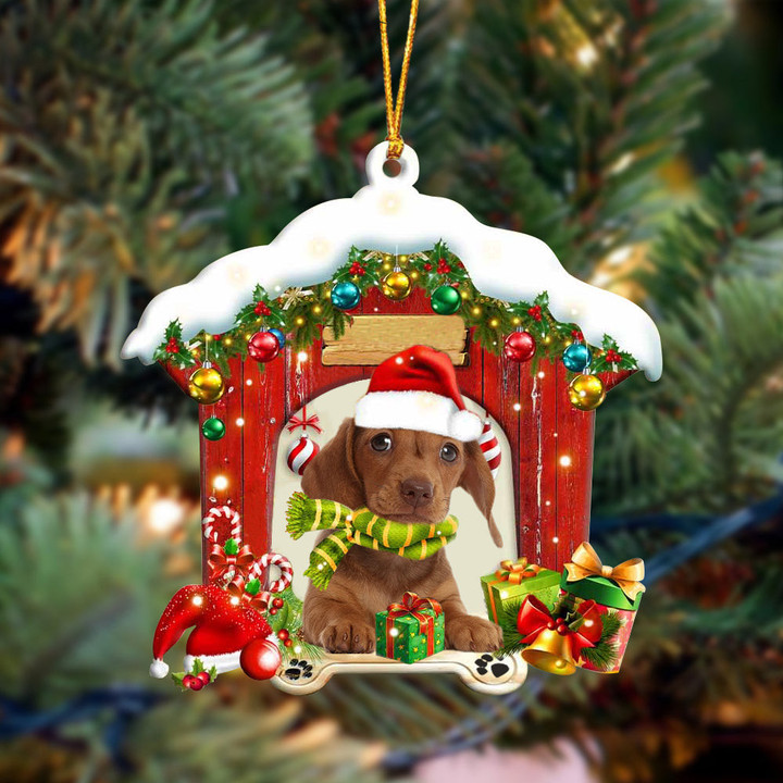 Dachshund In Red Wood House Christmas Ornament