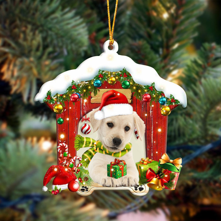 Labrador Retriever In Red Wood House Christmas Ornament