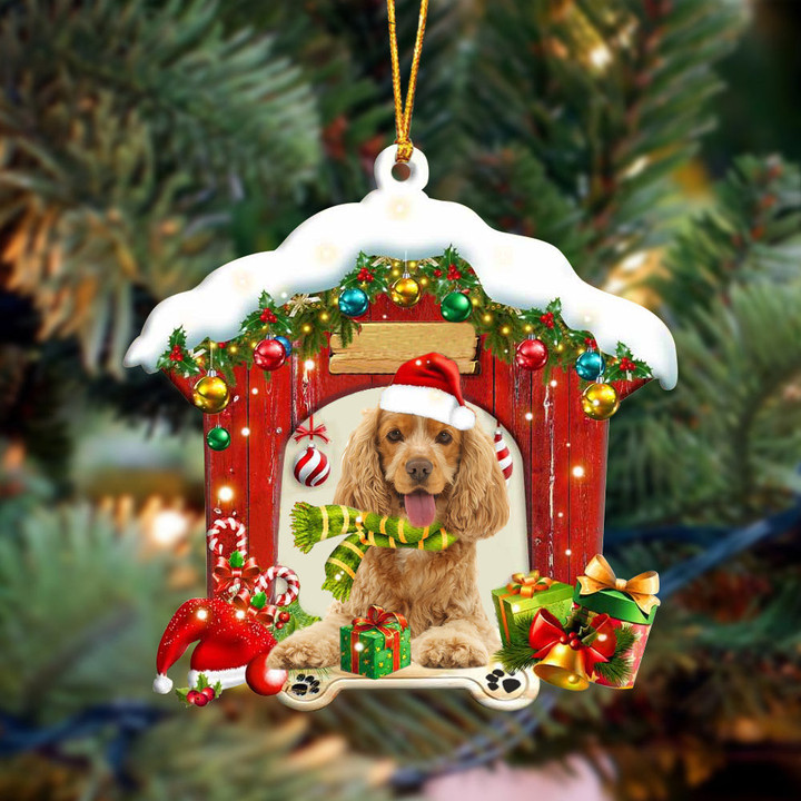 Cocker Spaniel In Red Wood House Christmas Ornament