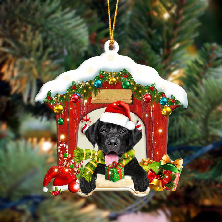 Labrador Retriever 2 In Red Wood House Christmas Ornament