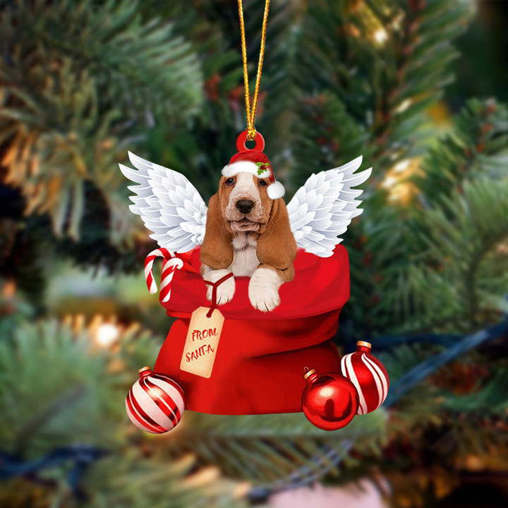 Basset Hound Angel Gift From Santa Christmas Ornament