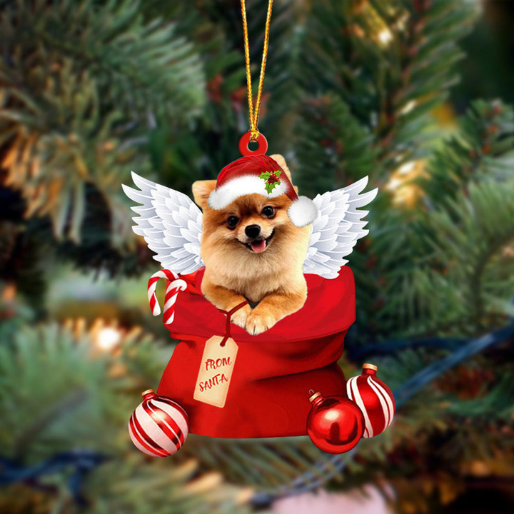 Pomeranian. Angel Gift From Santa Christmas Ornament