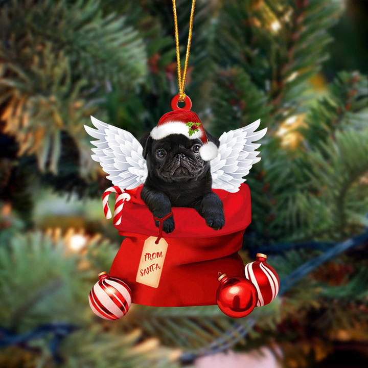Pug 2(Black) Angel Gift From Santa Christmas Ornament