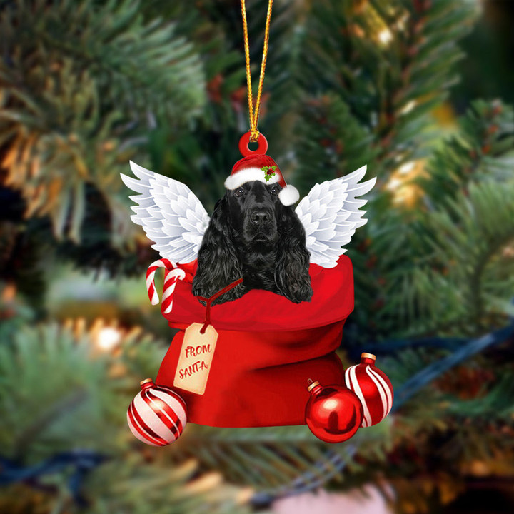 Black Cocker Spaniel Angel Gift From Santa Christmas Ornament