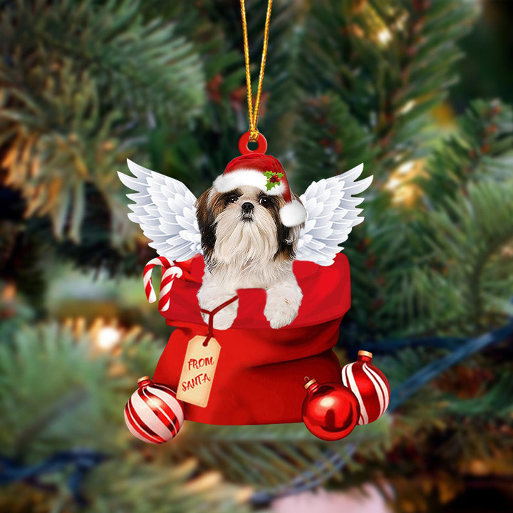 Shih Tzu 2 Angel Gift From Santa Christmas Ornament