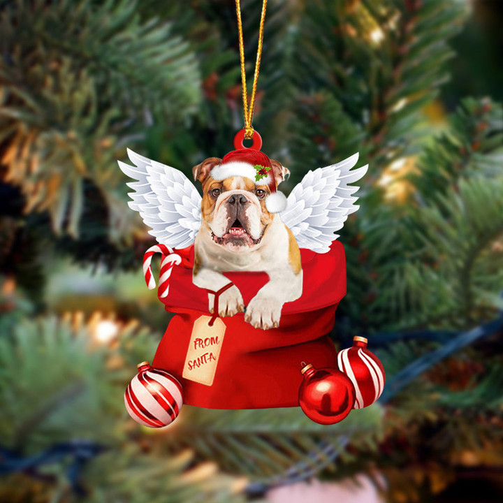 Bulldog Angel Gift From Santa Christmas Ornament