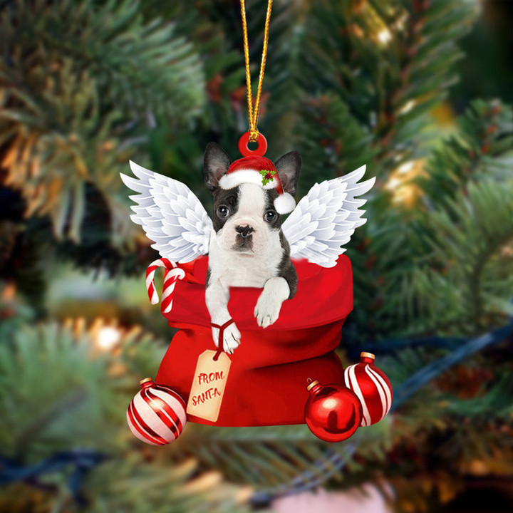 Boston Terrier02 Angel Gift From Santa Christmas Ornament