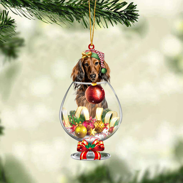 Dachshund 2 In Wine Glass Merry Christmas Ornament