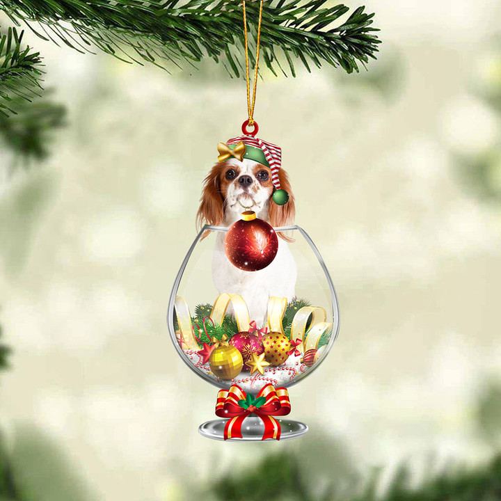 Cavalier King Charles Spaniel2 In Wine Glass Merry Christmas Ornament