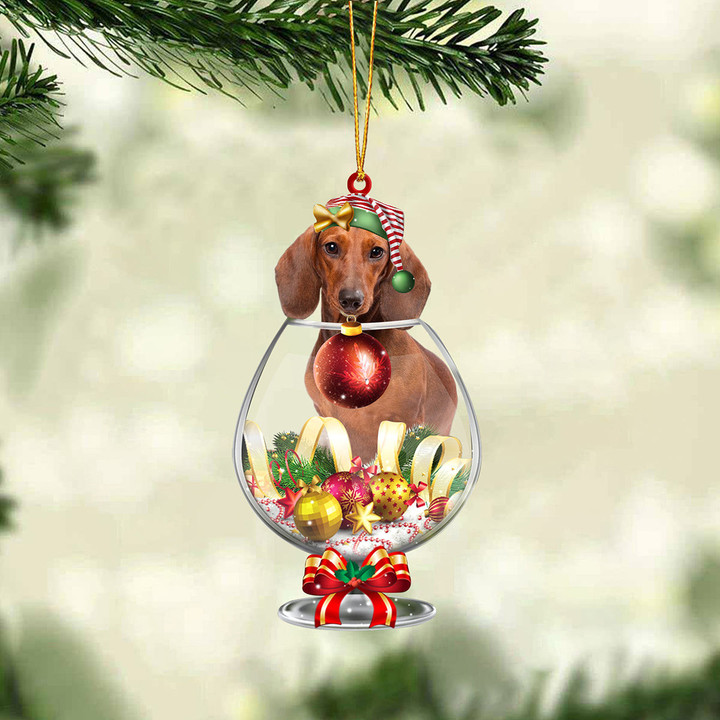 Dachshund 8 In Wine Glass Merry Christmas Ornament