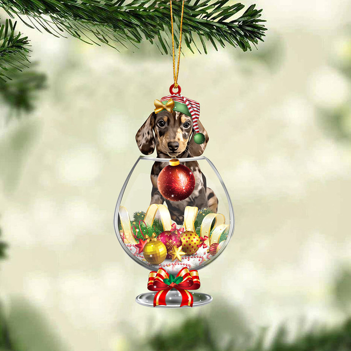 Dachshund 1 In Wine Glass Merry Christmas Ornament