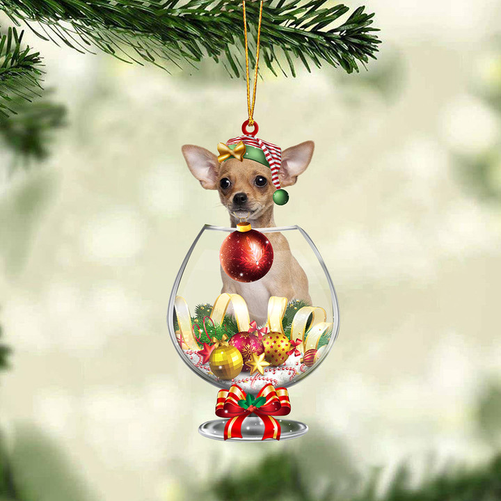 Chihuahua2 In Wine Glass Merry Christmas Ornament