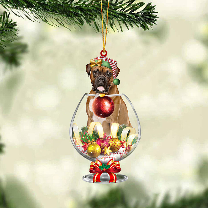 Boxer In Wine Glass Merry Christmas Ornament