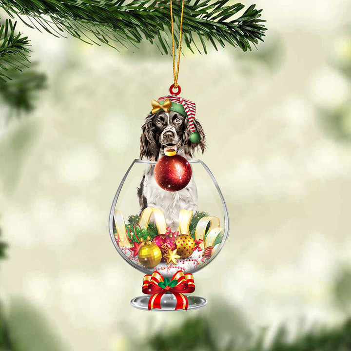 English Springer Spaniel 6 In Wine Glass Merry Christmas Ornament