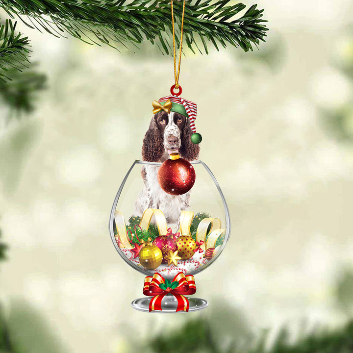English Springer Spaniel 1 In Wine Glass Merry Christmas Ornament