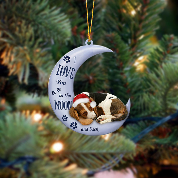 Basset hound I Love You To The Moon And Back Christmas Ornament