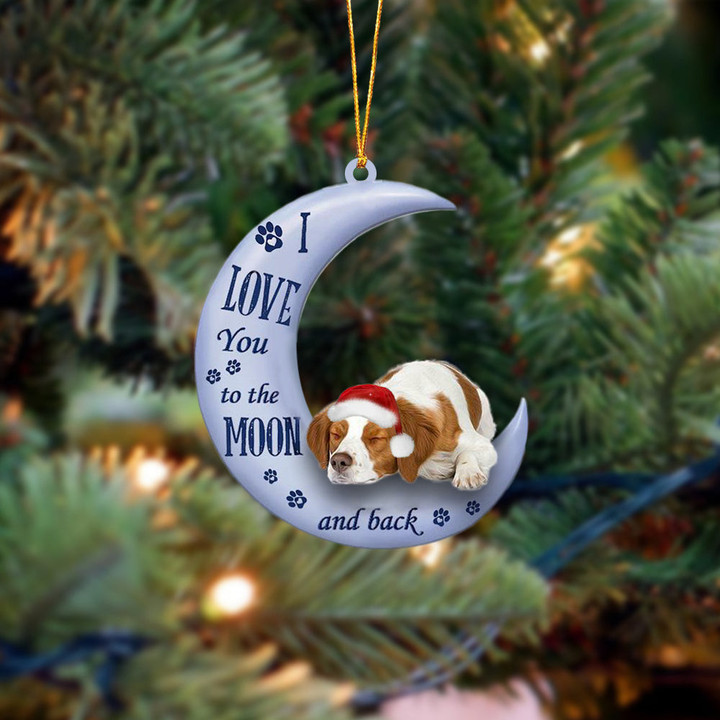 Brittany Spaniel I Love You To The Moon And Back Christmas Ornament