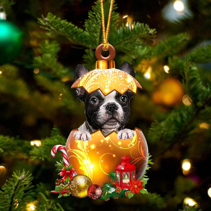 French Bulldog .In Golden Egg Christmas Ornament