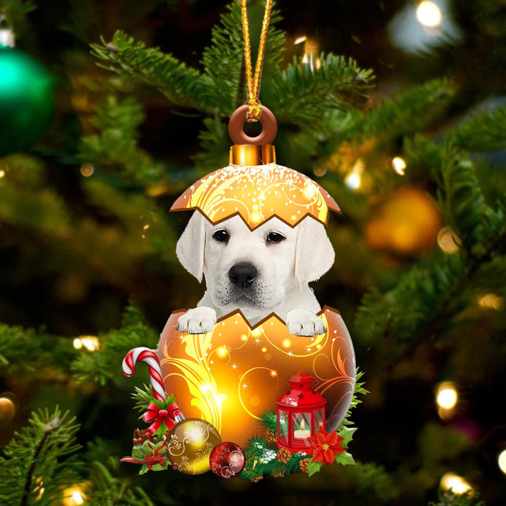 WHITE Labrador In Golden Egg Christmas Ornament
