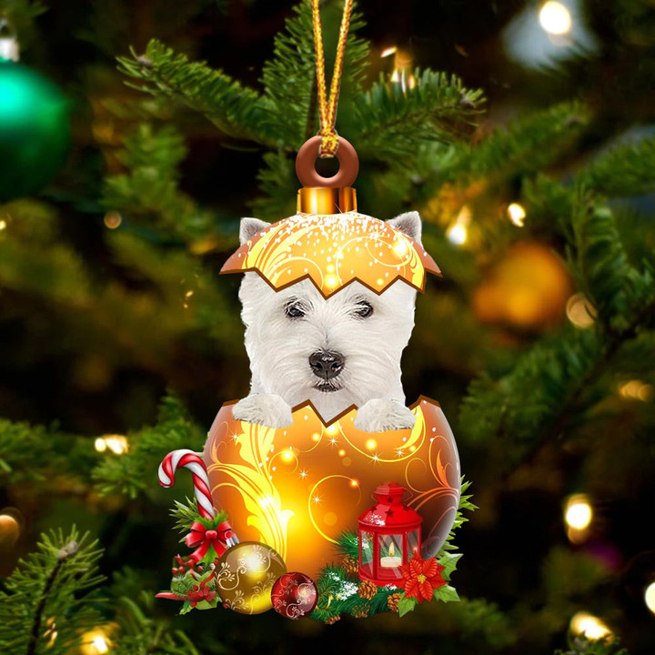 West Highland White Terrier. In Golden Egg Christmas Ornament