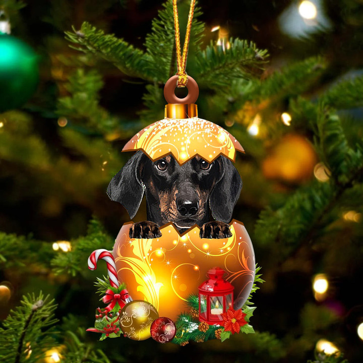 BLACK Dachshund In Golden Egg Christmas Ornament