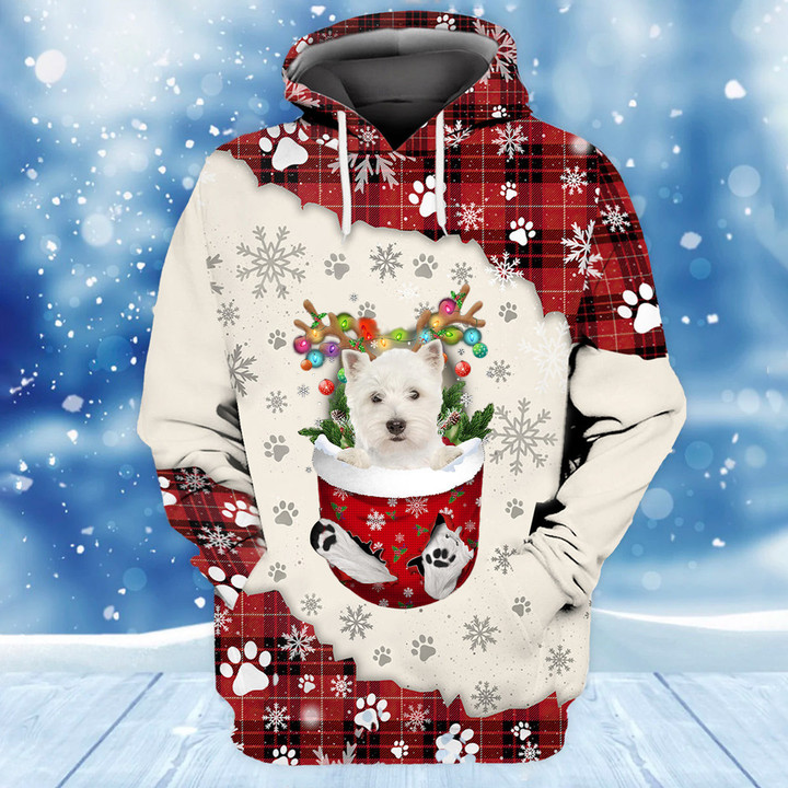 West Highland White Terrier In Snow Pocket Merry Christmas Unisex Hoodie