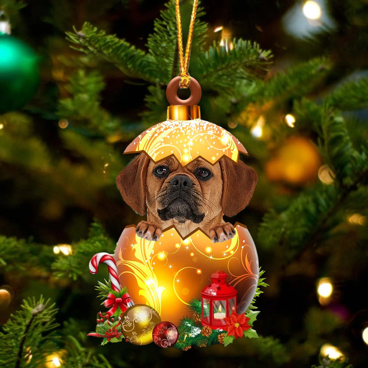 Puggle In Golden Egg Christmas Ornament