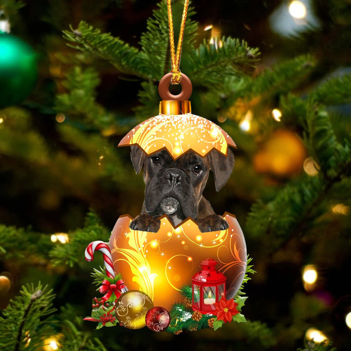 BRINDLE Boxer In Golden Egg Christmas Ornament