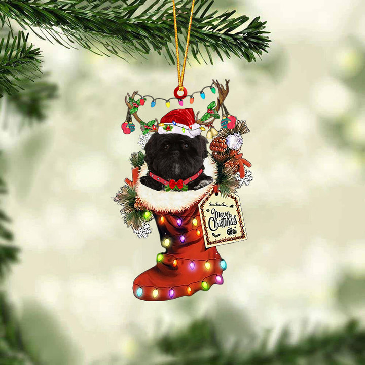 Black Shih Tsu In Red Boot Christmas Ornament