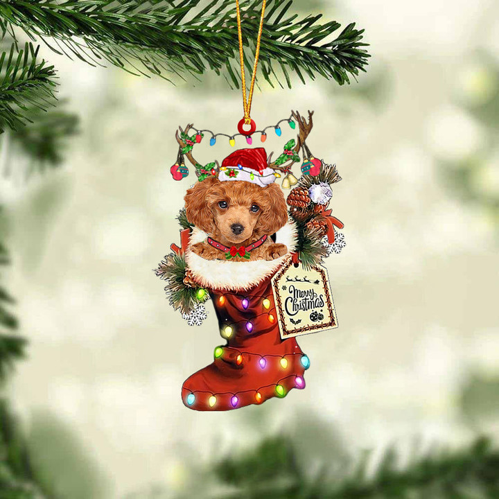 RED Toy Poodle In Red Boot Christmas Ornament