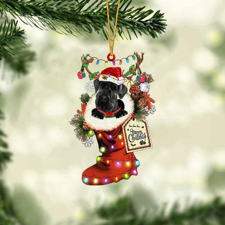 Giant Schnauzer In Red Boot Christmas Ornament