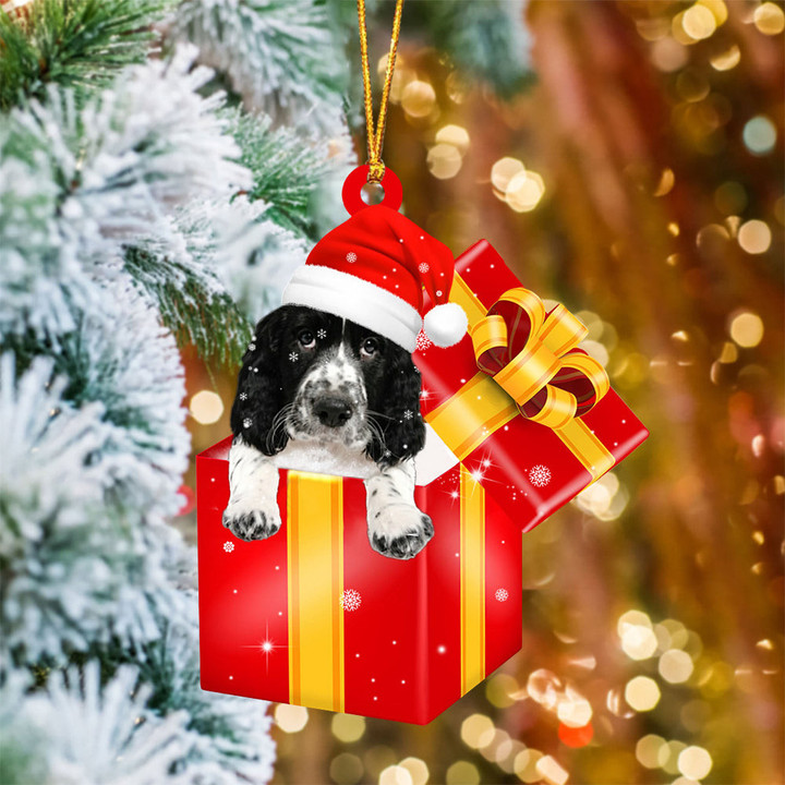 English Springer Spaniel003 In Red Gift Box Christmas Ornament