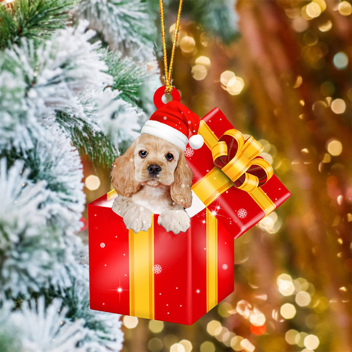 Cocker Spaniel In Red Gift Box Christmas Ornament