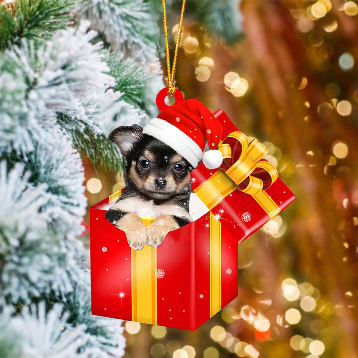 Chihuahua 3 In Red Gift Box Christmas Ornament