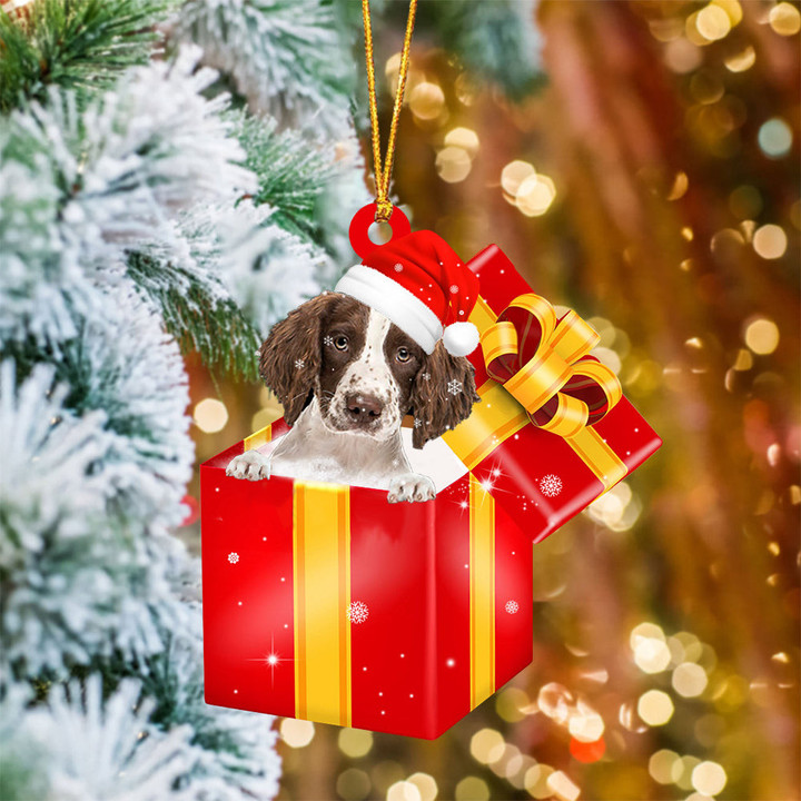 English Springer Spaniel In Red Gift Box Christmas Ornament