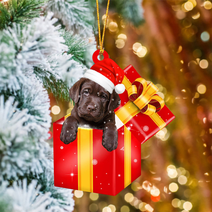 Labrador Retriever In Red Gift Box Christmas Ornament