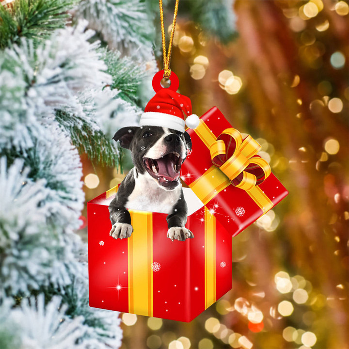 Staffordshire Bull Terrier 2 In Red Gift Box Christmas Ornament