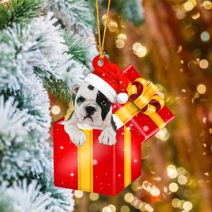 Bulldog03 In Red Gift Box Christmas Ornament