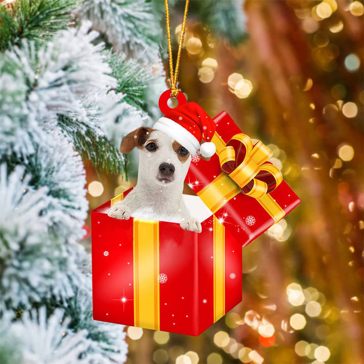 Jack Russell Terrier In Red Gift Box Christmas Ornament