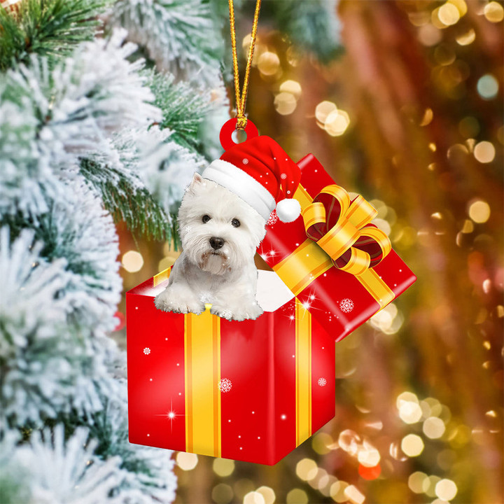 West Highland White Terrier Dog In Red Gift Box Christmas Ornament