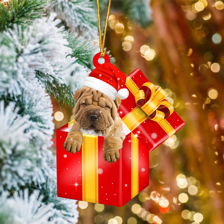Shar Pei In Red Gift Box Christmas Ornament
