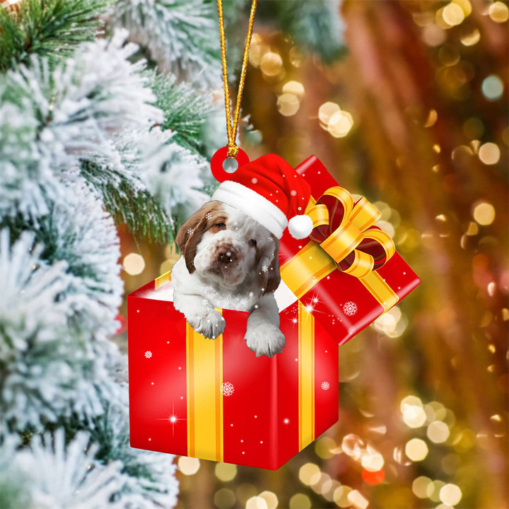 Clumber Spaniel In Red Gift Box Christmas Ornament