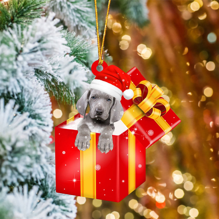 Weimaraner02 In Red Gift Box Christmas Ornament