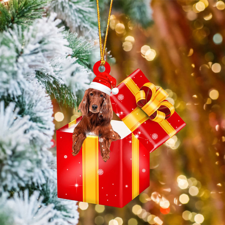 Irish Setter In Red Gift Box Christmas Ornament