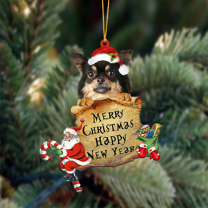 Chihuahua Long haired Merry Christmas&Happy New Year Hanging Ornament