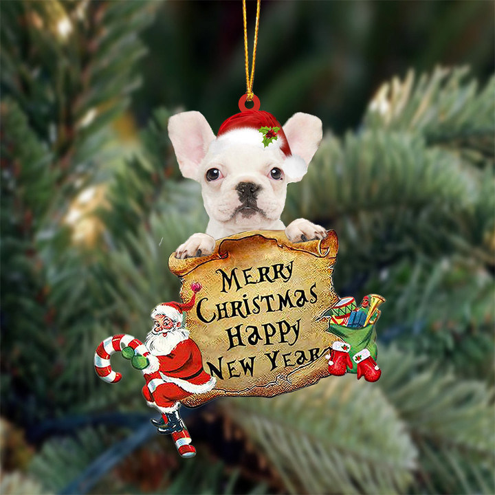 WHITE French Bulldog Merry Christmas&Happy New Year Hanging Ornament