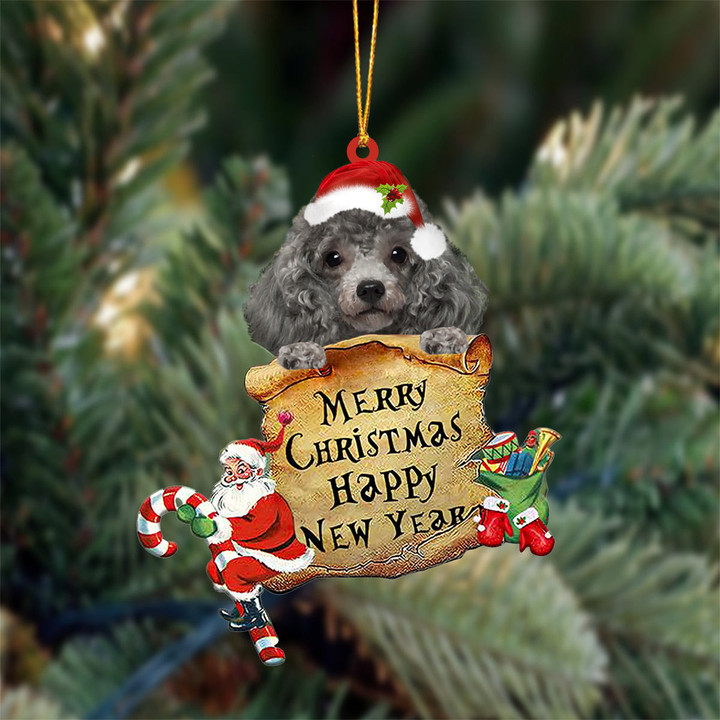 SILVER Miniature Poodle Merry Christmas&Happy New Year Hanging Ornament